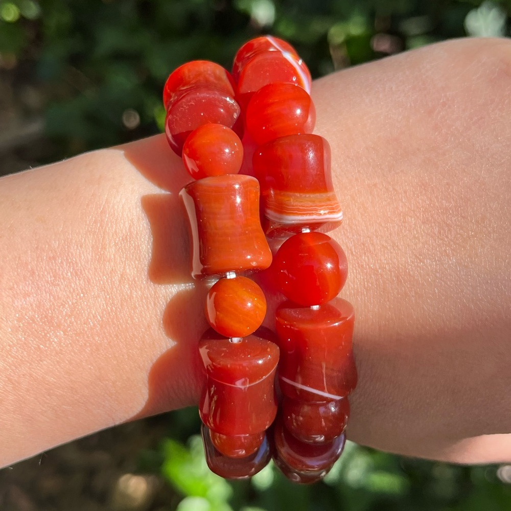14mm Chunky‎ barrel shape carnelian bracelet